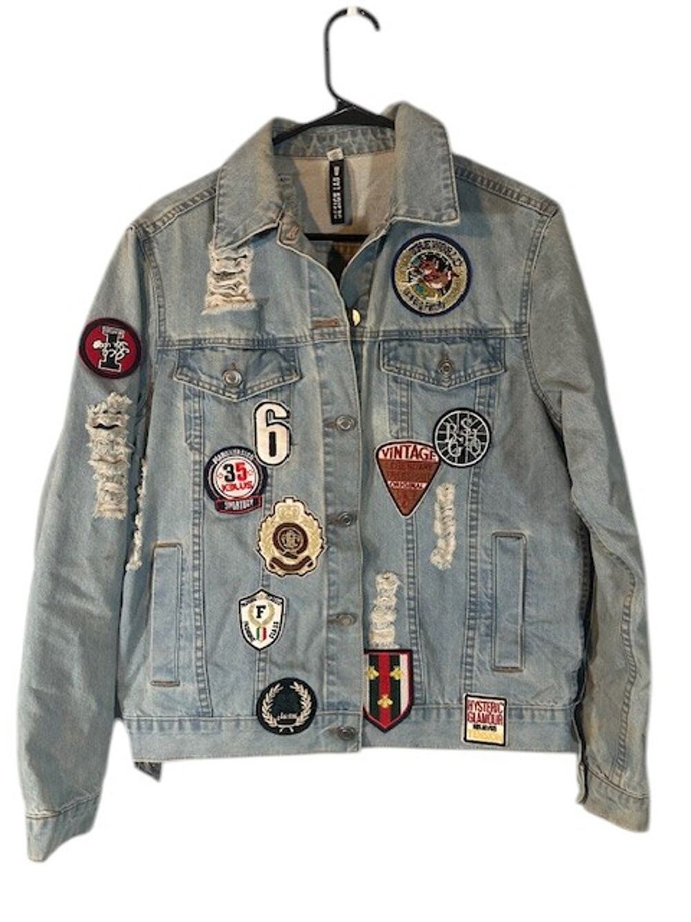 Design Lab Lord & Taylor Light Blue Patch Streetwear Denim Jean Jacket Women M